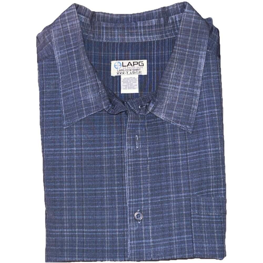 LAPG Men's XXXL TACTICAL/CCW BUTTON-UP SHIRT Blue Plaid Short Sleeve